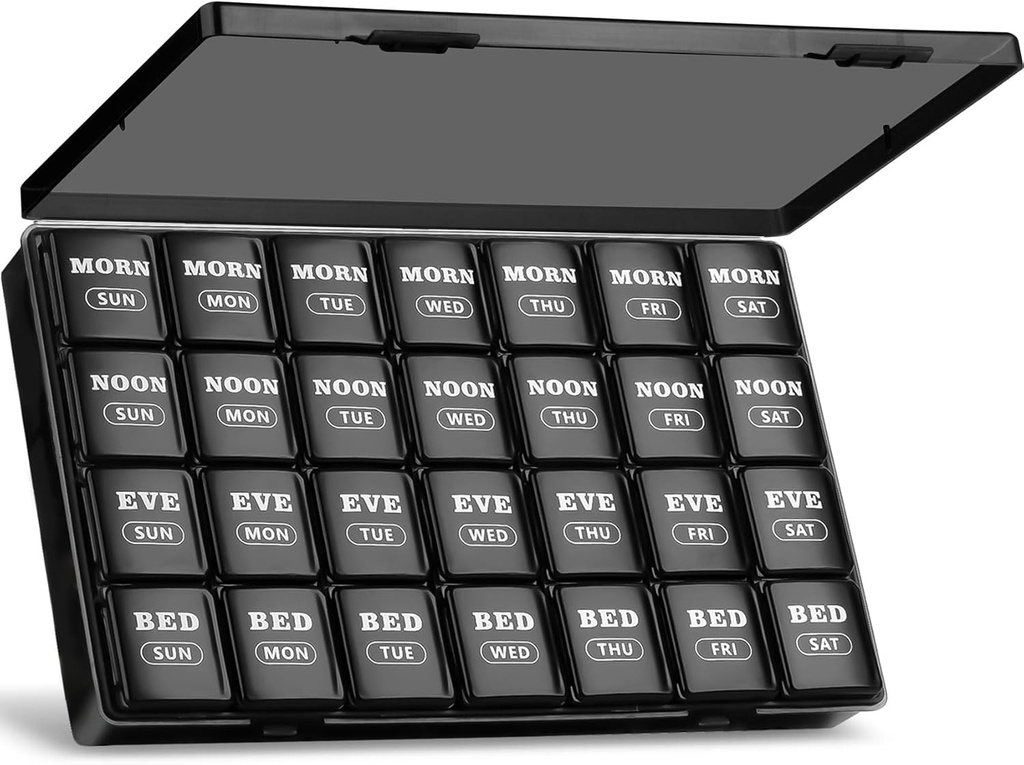 XL Large Weekly Pill Organizer 4 Times a Day, 7Day Pill Box and Organizer AM PM, Big Karşılaştırmalar Pill Case, Monthly Drug Organizer 28 Days columns for Fish Oils
