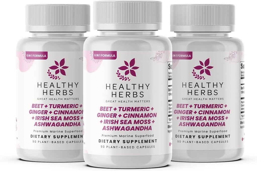 Sağlıklı Herbs Vahşi Deniz Moss Capsules | 1950mg BATCG-6 "Heart Complex Advanced Sea Moss Superblend | US-Made, Vegan, Non-GMO, Easy-Sw (3-Pack)