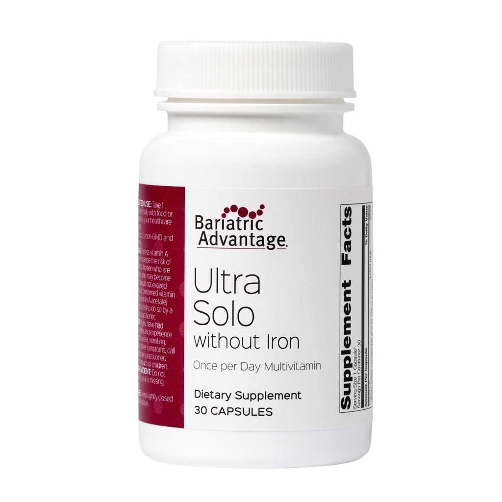 Bariatrik Avantajı Demir Olmadan Ultra Solo - Bir Zamanlı Günlük Multivitamin - Bariatrik Hastalar için - Thiamin, A & More - Gluten Free - 30 Capsules