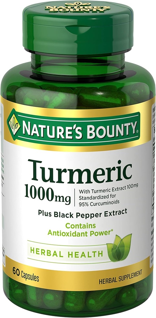 Nature's Bounty Turmeric with Black Pepper Extract, Supports Antioxy Health, 1000 mg, 60 Capsules