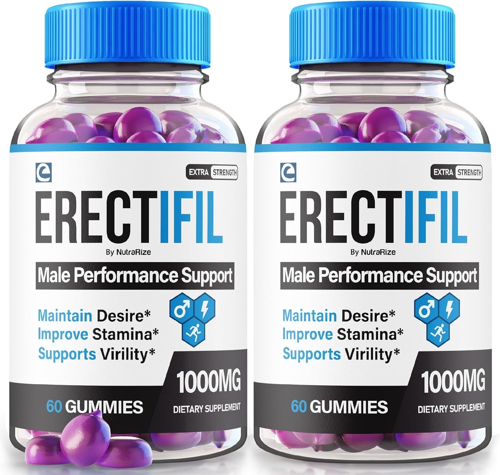 (2 Pack) Erectifil Gummies, Erectifil 1000 MG Gummies, Tüm Doğal Formula Erkekler için Destek, Genel Sağlık ve Peak Performansı için Premium Erkek Supplement, Erec tifil Gomitas Yorumlar (120 Gummies)
