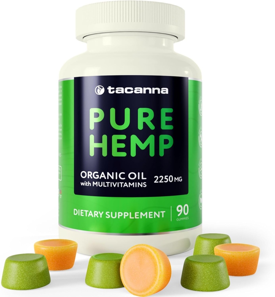 TACANNA Hemp Gummies - Oil Gummies for Yetişkinler with Vitamins C, B3, B6, B12, Biotin, B5 & çinko for Better Sleep & Calm - Hemp Candy Supplement with Multivitamin Count & Omega 3, 6, 9-90