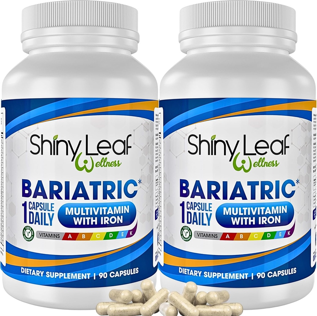 Shiny Leaf Bariatric Multivitamin with Iron - 45 mg for Gastric Bypass, Sleeve Gastrεκτομή, Roux-en-Y, Duodenal Switch - 22 Βιταμίνες & Ορυκτά, ASMBS Compliant, Vegetarian, Made in USA, GMP, 180 Ct.