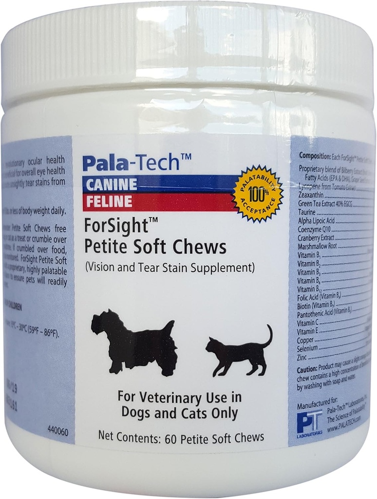 PalaTech Canine/Feline Forsight Petite Soft Chews - Tear Stain Chews for Dogs - Canine Eye Supplement - Supports Eye Health - Perfect for Cat & Dog Eye Enfeksiyon Tedavisi