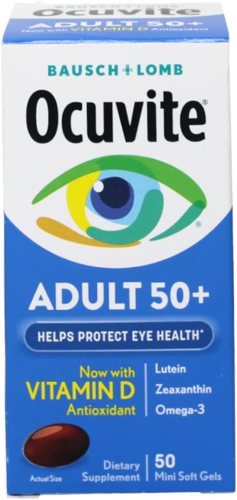 Ocuvite Ενηλίκων 50+ Βιταμίνες ματιών και Συμπληρώματα Ορυκτών με Λουτεΐνη, Ζεαξανθίνη και Ωμέγα-3, 50 Count (Pack of 10)