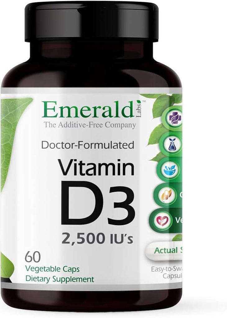 EMERALD LABS Vitamin D3 2500 IU's - Supports Bone, Teeth, Muscle, Heart & Immune Health - Premium Diyet Supplement - 60 Sebze Kapsülleri (60-Day Supply)