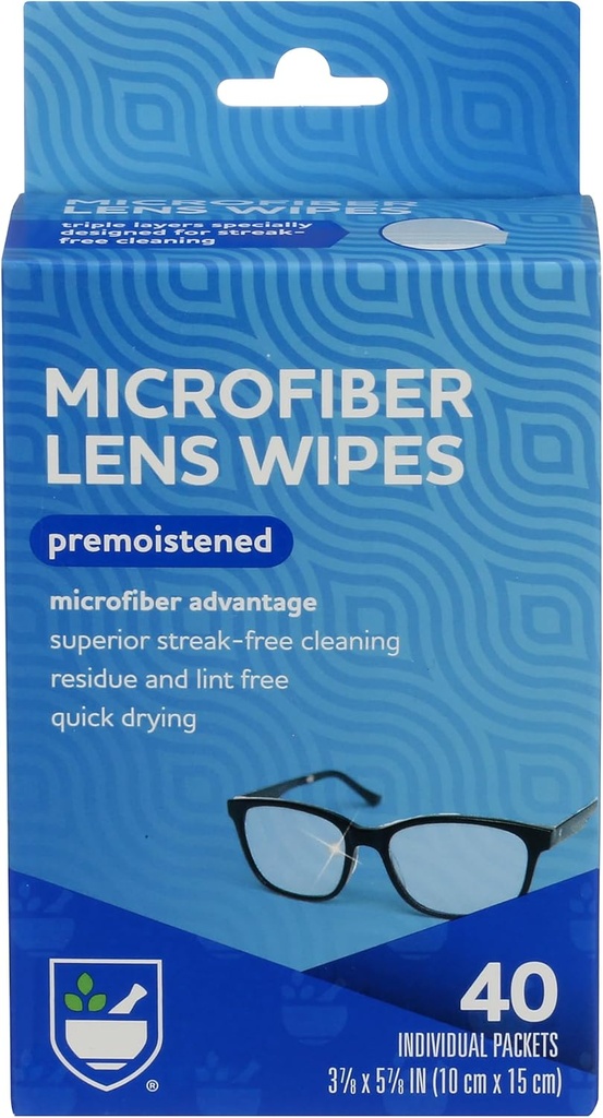 Rite Aid Eye Care Microfiber Lens Wipes, Premoistized, Bireysel olarak Packets - 40 Kont | Hızlı Kurun, Anti-Streak Formula / Eyecam Temizlik Wipes | Eye Glass Temiz ve Kumaşlar | Wipes