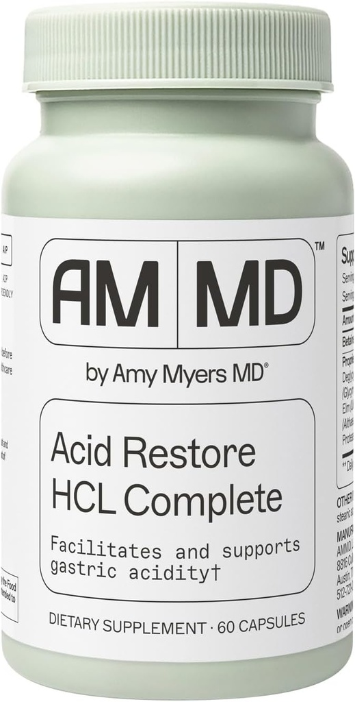 Amy Myers MD Acid Betaine & HCL ile Geri Döndü - Digestive & Gut Health Support - Terpery Elm Bark - Non-GMO, Gluten-Free & Non-Dairy - 60 Capsules (60 Hizmet)
