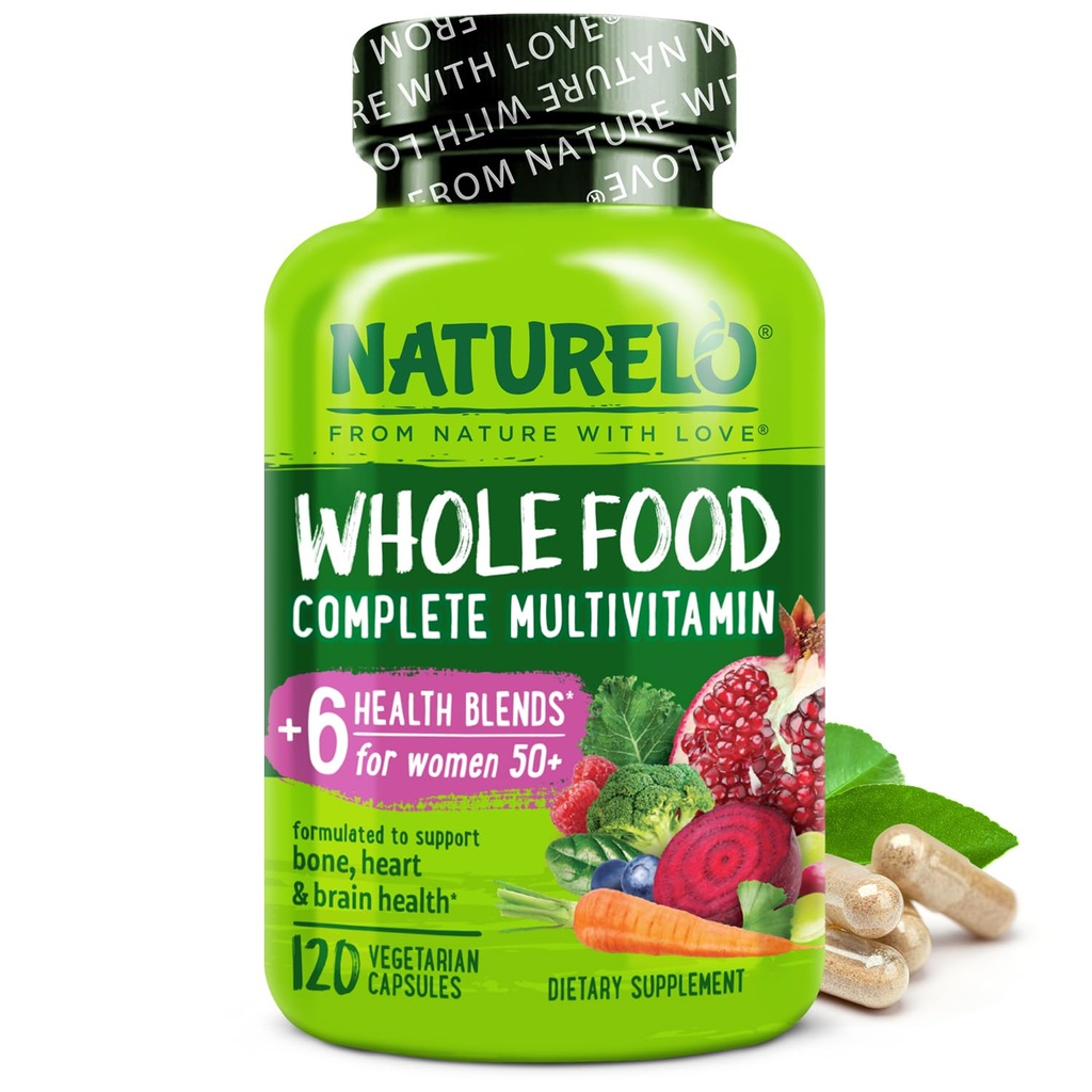 NATURELO Πολυβιταμίνη για γυναίκες 50+ (χωρίς σίδηρο) με Βιταμίνες, Ορυκτά, & Βιολογικά Εκχυλίσματα - Συμπλήρωμα για γυναίκες μετά την εμμηνόπαυση Πάνω από 50 - Χωρίς ΓΤΟ - 120 κάψουλες Vegan