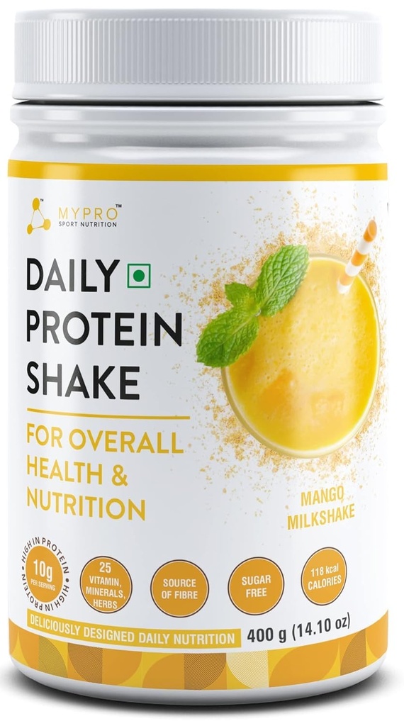 Γενόσημο QURA Καθημερινή πρωτεΐνη Shake 118 kcal θερμίδες, 25 Βιταμίνη, Minerals & 7 Βότανα, Provide Ενέργεια, Υποστήριξη Ανοσία & οστά Υγεία-Για τους άνδρες και τις γυναίκες Mango Γάλα Shake Γεύση -400Gm-40 Μερίδες