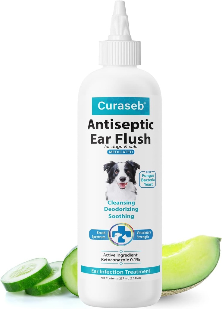 Curaseb Dog Ear Enfeksiyon Tedavisi Çözümü - Soothes Itchy & Inflamed Ears – Cleans Debris ve Buildup - 8oz