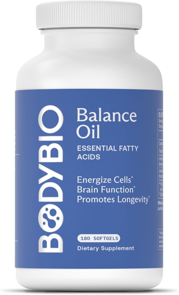 BodyBio Balance Oil - Vegan Omega 3 6 Supplement - Cold-Pressed Safflower & Flaxseed Oil - Beyin Fonksiyonlarını Destekler, Sağlıklı Cilt ve Mood