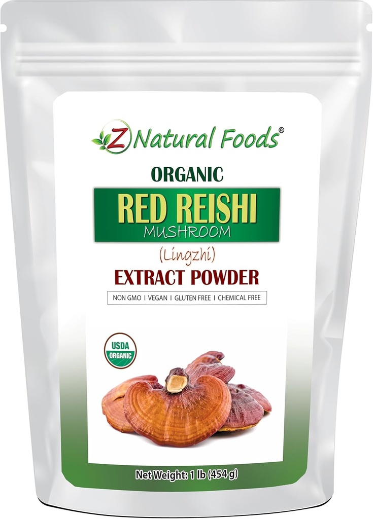 Z Doğal Gıdalar Organik Reishi Mushroom Extract Toz - Kilo 1 lb - Immune Health'i Desteklemek için Yoğun Premium Türleme, Sabahınızı Kahve ve Çaya Ekleyerek Enerjilendirmek