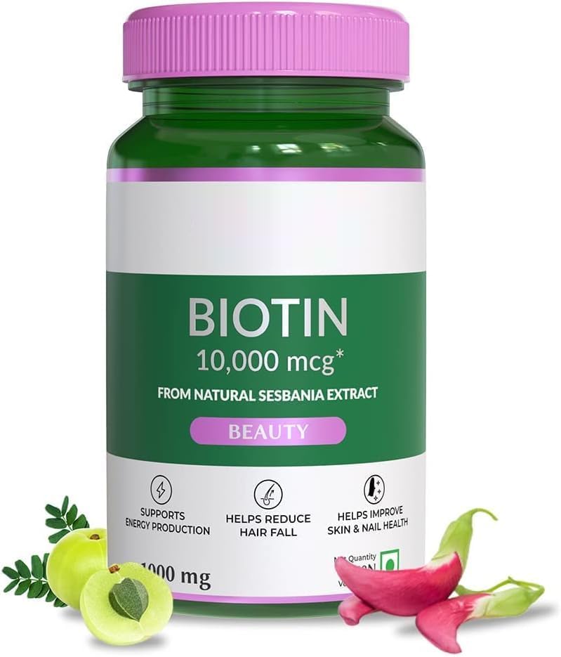 Güçlü Saçlar için Biotin Supplement, Kadınlar ve Erkekler için Sağlık Çığ ve Glowing Skin, Natural Sesbania Grandiflora Herb, 60 Veg Tabs