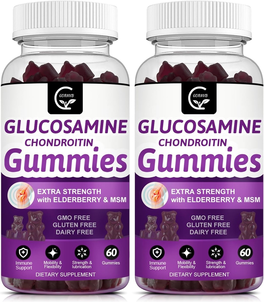 Γλυκοσαμίνη Chondroitin Gummies με MSM & Elderberry Extra Strength - Υποστήριξη Ευελιξίας, Αντιοξειδωτικό Ανοσοποιητικό συμπλήρωμα υποστήριξης για ενήλικες, άνδρες και γυναίκες - 60 Chondroitin Gummies (2 Pack)