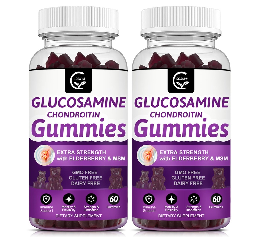 Glucosamine Chondroitin Gummies with MSM & Elderberry Extra Strength - Flexability Support, Antioksi Immune Support Supplement for Yetişkinler, Men & Women - 60 Chondroitin Gummies (2 Pack)