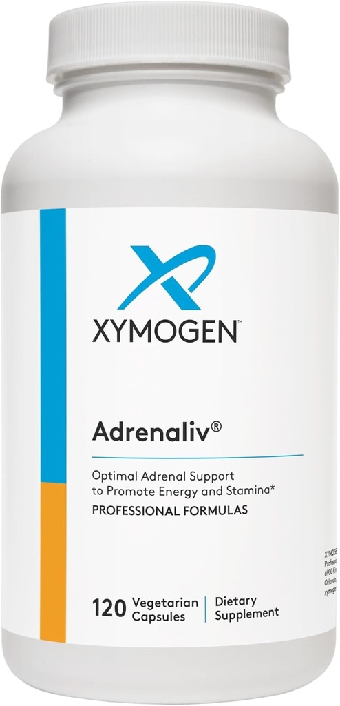 XYMOGEN Adrenaliv - Συμπλήρωμα Υποστήριξης για την Προώθηση της Ανταπόκρισης του Σώματος στο Στρες, την Προώθηση της Ενέργειας και της Σταματίνας - Rhodiola Rosea, Eleuthero, Adrenal Complex, Licorice, Vitamin B6 (120 Κάψουλες)