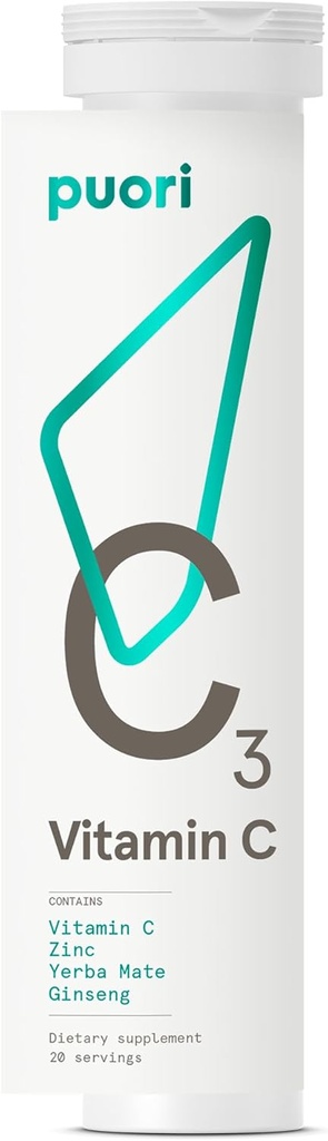 Puori C3 Vitamin C Supplement for Immune and Antioksi Support - 20 Servisler - C, çinko, Yerba Mate, BTC Fatigue ve Bilişsel Fonksiyonlar Yardım Ediyor