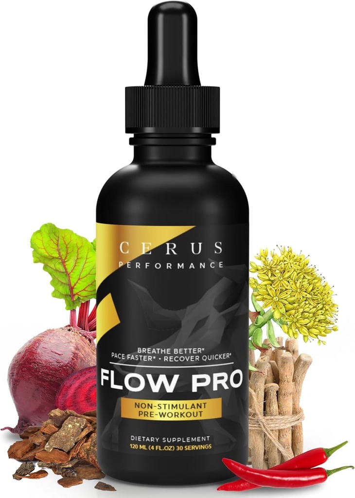 Cerus Performance Flow Pro Simulant-Free Endurance Pre-Workout – Ενισχύει τη Σταμίνα, Υποστηρίζει την υγεία της καρδιάς με φυσικά βότανα, Vegan-Friendly - 4 Fl Oz