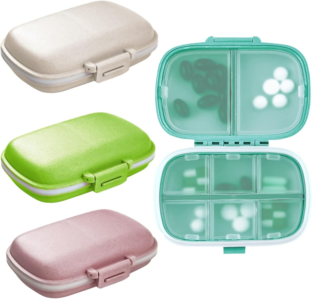 4 Adaptasyon Seyahat Pill Organizer, 8 Karşılaştırmalı Portreatif Pill Case, Pocket Purse Portatif Tıp Vitamini (Green+Blue+Pink+Beige) için Küçük Pill Box