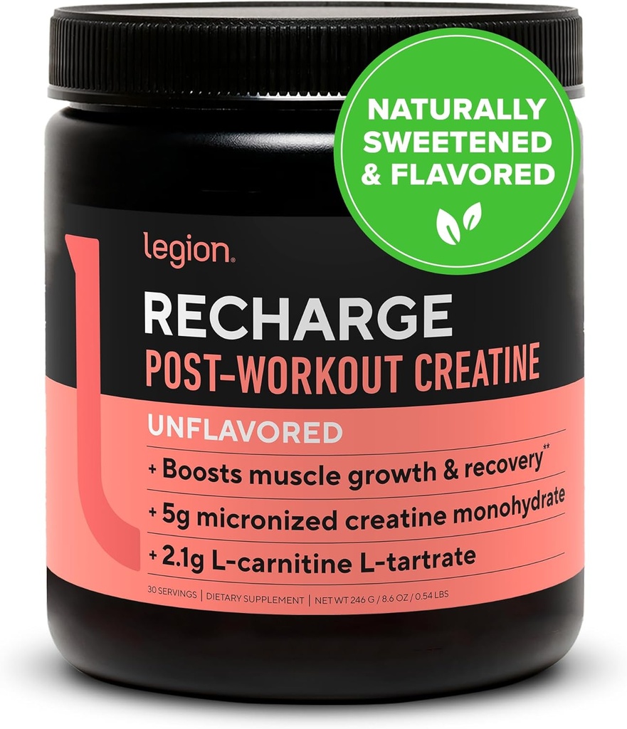 LEGION Recharge Post Workout Supplement - All Natural Muscle Builder & Recovery Drink with Micronized Tinatine Monohidrat Natural Sweetized & Flavored (Unflavored, 30 Hizmet)