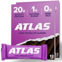 Atlas Protein Bar, 20g Protein, 1g Sugar, Clean Malzemeler, Gluten Free, Dark Chocolate Almond (12 Kont, 2)