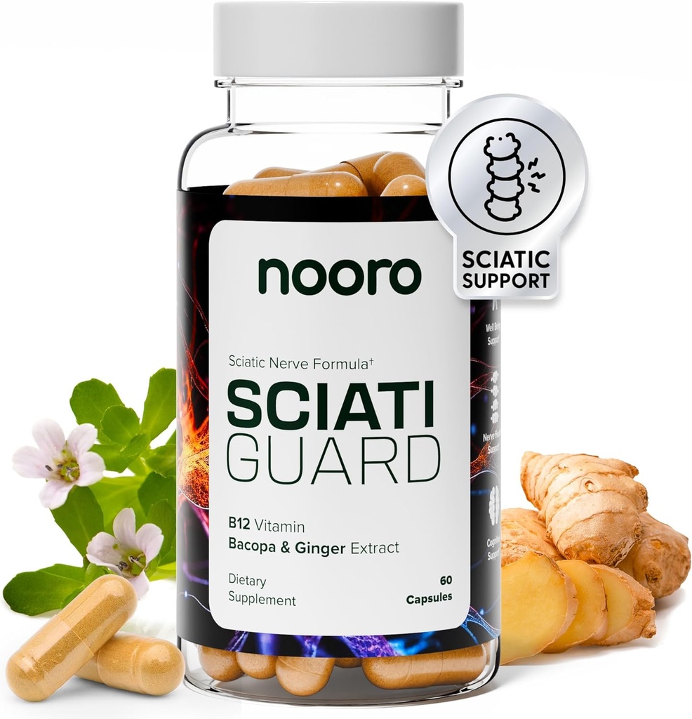 Nooro SciatiGuard Sciatia Supplement – Sciat Nerve Capsules with Vitamins B1, B6, B12, Magnezyum, Ginger, Alfa Lipoic Acid – Support for Back Comfort – 60 Capsules