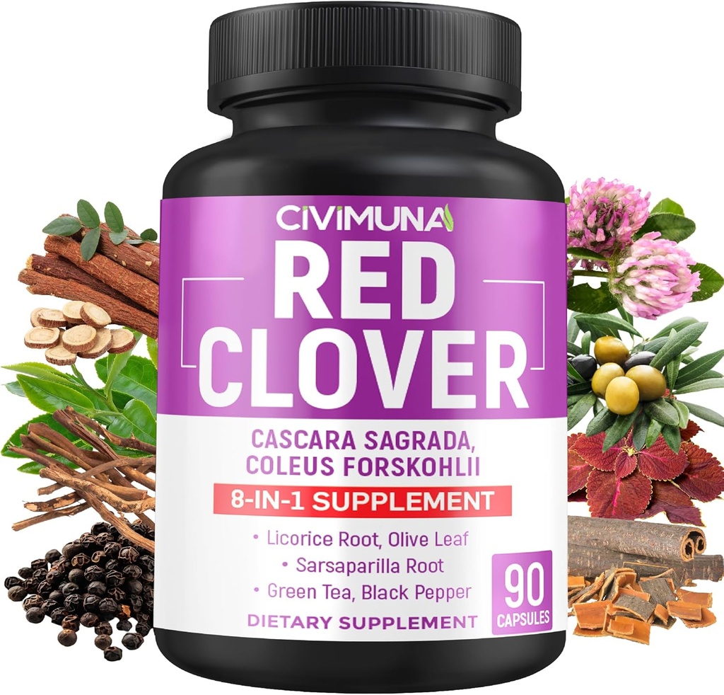 Red Clover, Cascara Sagrada Bark, Coleus Forskohlii - 3 Ay için 90 Capsules
