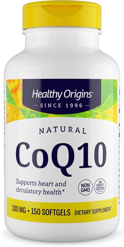 Sağlıklı Origins® CoQ10 100 mg – Doğal Trans-Isomer Ubiquinone – Yeast Fermented, Supports Heart Health & Cellular Energy – Non-GMO 150 Softgels