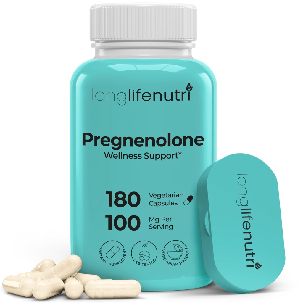 Beyin ve Hormon Destek Pregnenolone - 180 Veggie Caps for Geliştirilmiş Memory, Focus & Vitality - ABD'de Made in USA