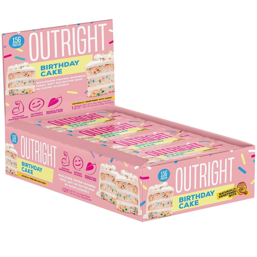 Outright Bars - Doğum günü Kek Peanut Butter - Tüm Gıda Protein Bar - Şeker Alkol - MTS Beslenme (12 Count)
