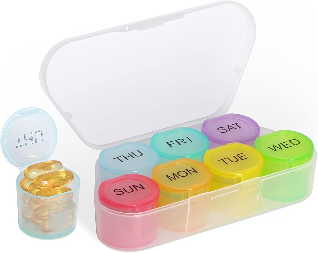 Nature display Weekly Pill Organizer, BPA Free Medicine Organizer Rainbow 7 Day Pill Box, Daily Portable Pill Conatainer for Pills /Vitamin/Fish Oil /Supplements [En Son Version]