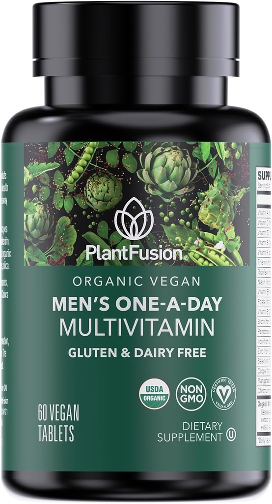 PlantFusion Organic Multivitamin for Men - Bir Günlük Tüm Gıda Ölçeği Erkekler Multivitamin - Vegan, Non-GMO, Gluten Free & Dairy Free - 60 Tabletler (2 Ay Supply)