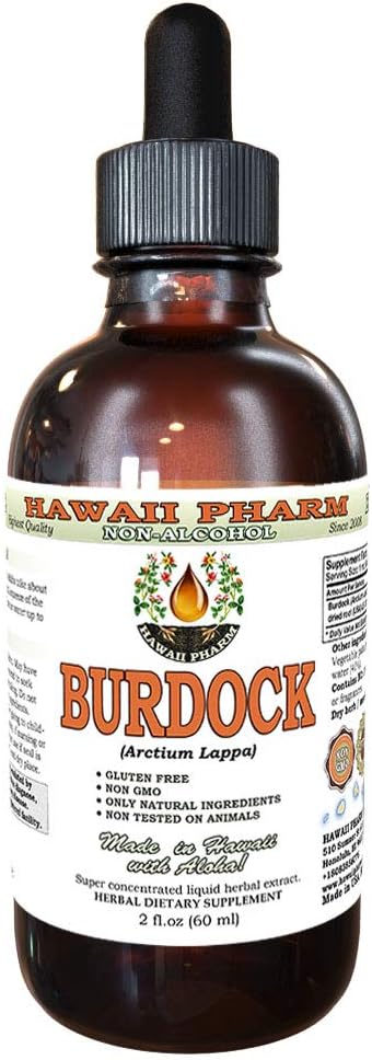 Burdock Alkol Özgür Sıvı Ekstraksiyon, Organik Burdock (Arctium Lappa) kuru Kök Glycerite Hawaii Pharm Natural Herbal Supplement 2 ozz