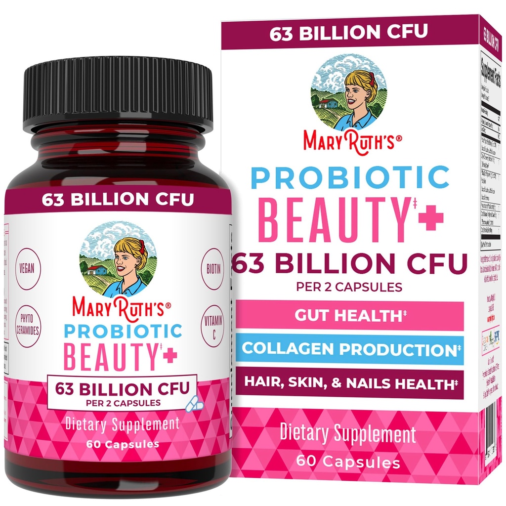 MaryRuth Organics Probiyotik Beauty Capsules | Vegan Collagen Support | Anti Aging | Gut Health | Saç Skin ve Nails Vitaminleri | Skin Care | Biotin | Non-GMO Projesi Doğrulandı | 60 Count