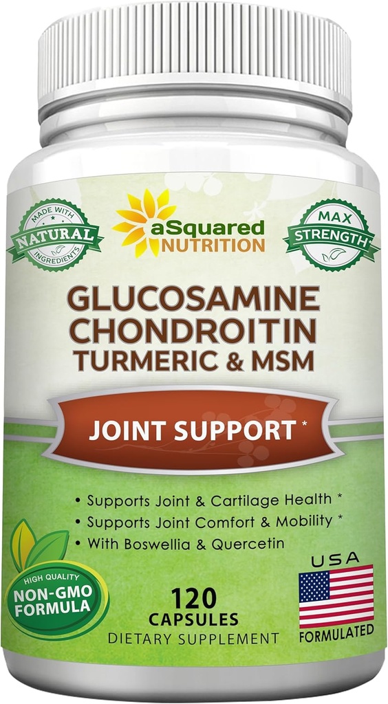 aSquared Nutrition Glucosamine Chondroitin Turmeric MSM Boswellia - 120 Capsules - Joint Support Supplement - Joint Support Relief Pills for Health - Natural Supplement for Back, Knee & Hands