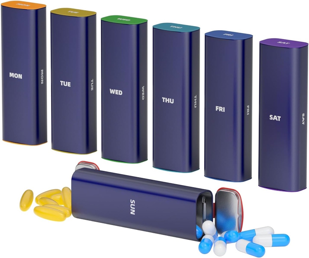 Haftalık Pill Organizer 2 Times a Day, KANGYAN Alüminyum Alloy Travel Pill Box 7 Day, Am Pm Two Daily Pill Case, Pill Holder Container for Vitamin, Medicine, Supplement, Fish Oil Oil