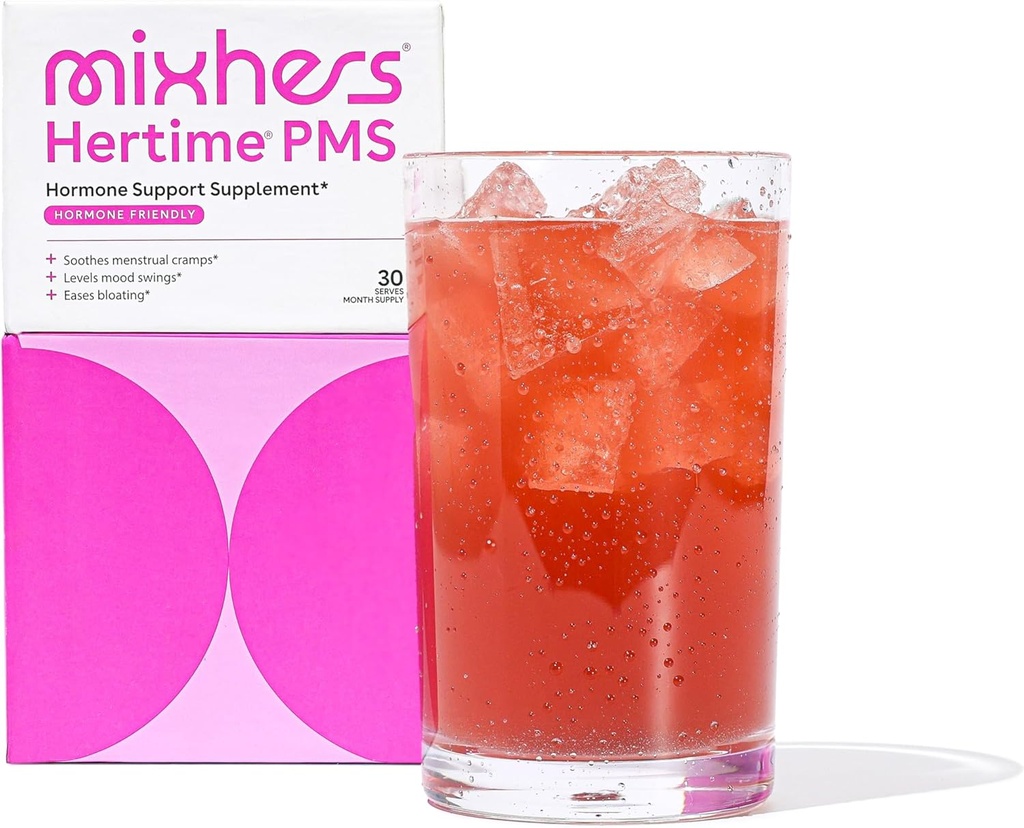 MIXHERS Hertime PMS - Kadınlar için Hormonal Sağlık Destek - Sağlıklı Bir Menstrual Çevrimi Destek - Minerallerle, Peony Roots, Sibirya SMA - Sugar-Free - 15 Drink Packets - Raspberry Lemonade