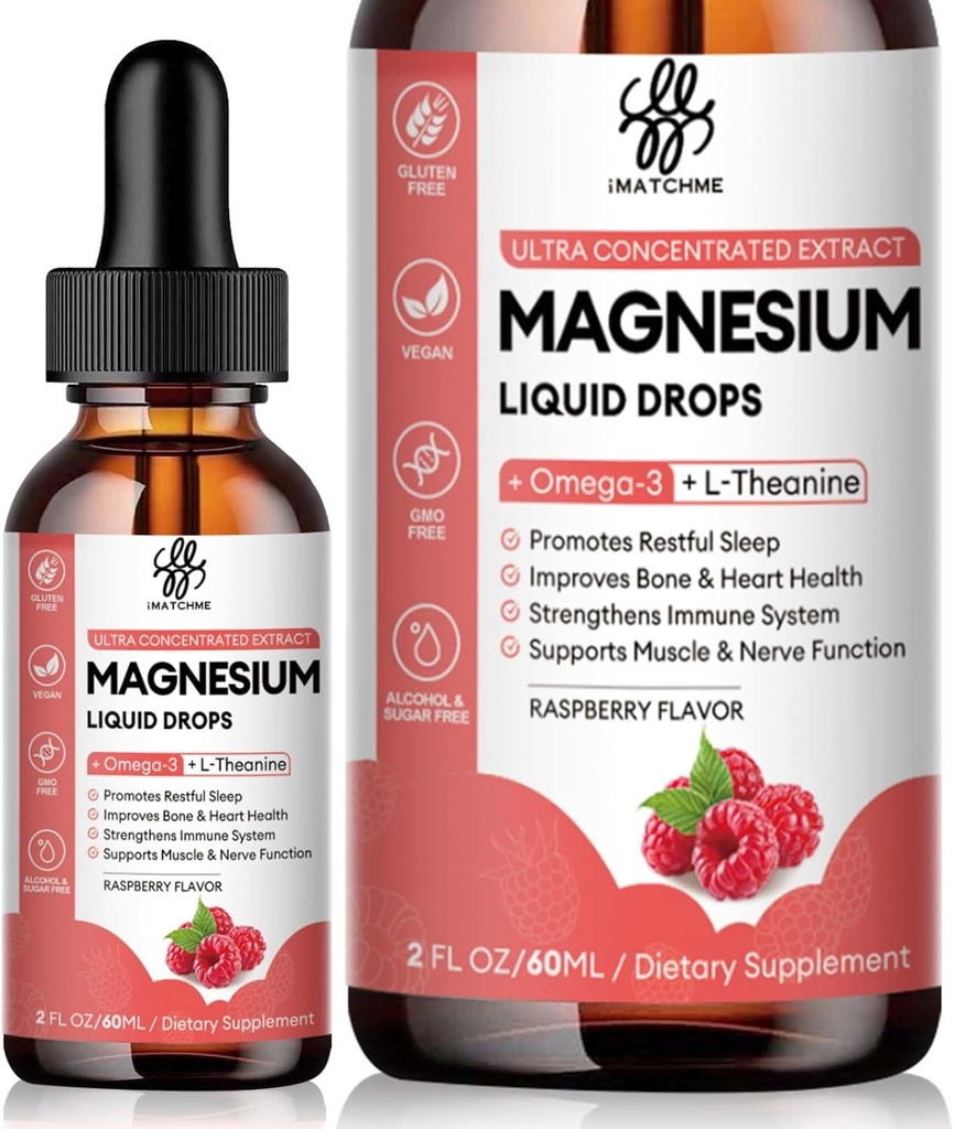 Calm Magnezyum Sıvısı Magnezyum Glycinate, Citrate, Bone & Taurate for Bone, Heart, Muscle, Immune, Energy, Sleep & Digestion, High Abpole, Sugar-Free, Raspberry Flavor,2 Fl Oz