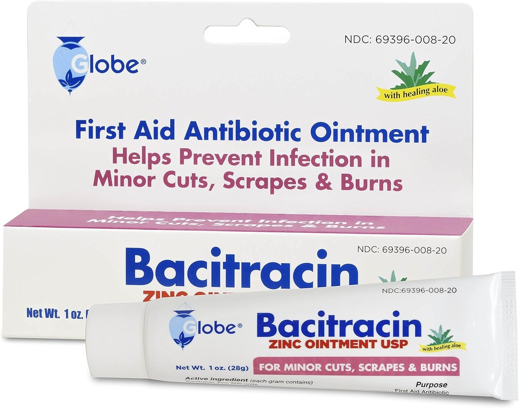Globe Bacitracin çinko 1 oz Tube, First Aid Antibiyotik Ointment, Minor kesimlerinde Enfeksiyonu Önlemeye yardımcı olur, kazılar ve Burns