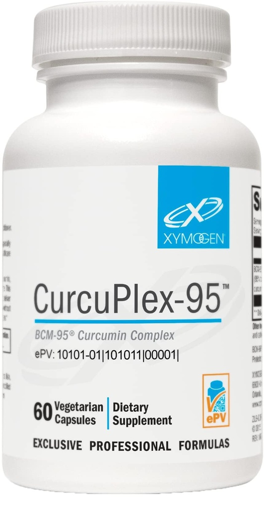 XYMOGEN CurcuPlex-95 - Turmeric Curcumin Supplements with Advancedd Bioavailability - Daily Brain Support Supplement (60 Vegan Turmeric Capsules)