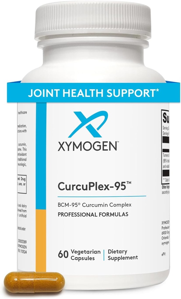 XYMOGEN CurcuPlex-95 - Turmeric Curcumin Supplements with Advancedd Bioavailability - Daily Brain Support Supplement (60 Vegan Turmeric Capsules)