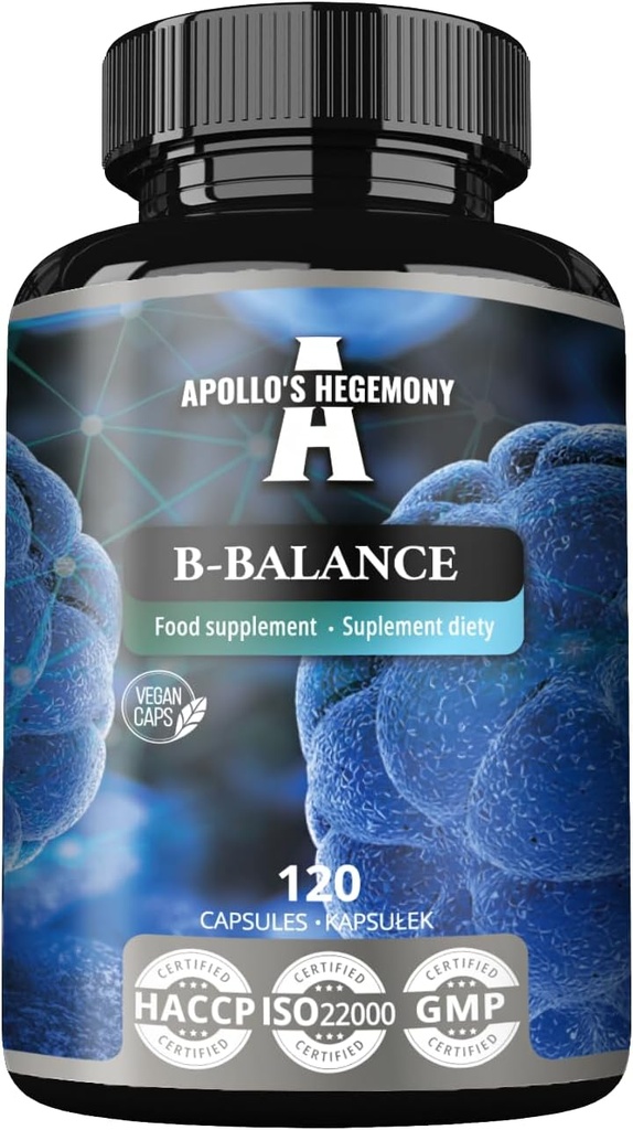 APOLLO'S HEGEMONY B-Balance 120 Vegan Capsules - Vitamin B Kompleksi B1, B2, B6, B12, Folate ve More - 4 Ay Supply - Destek Genel Sağlık