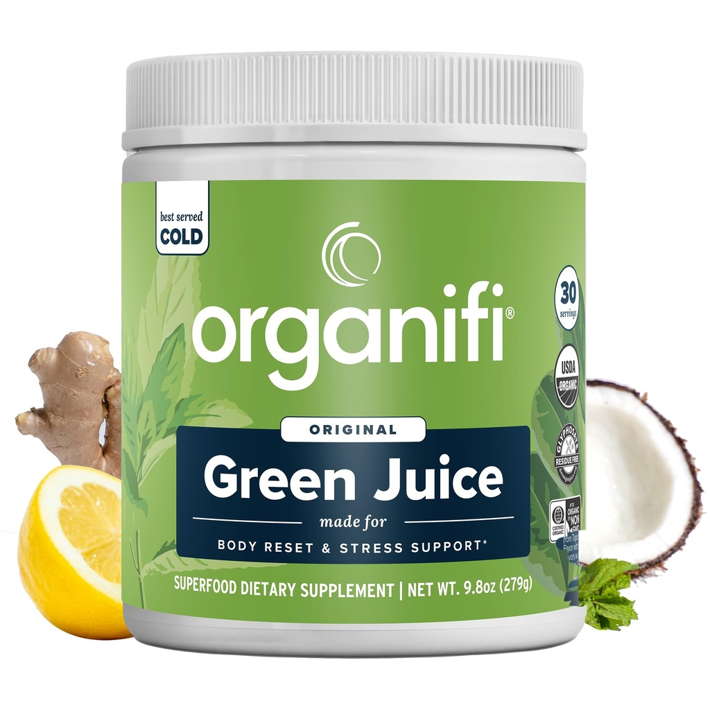 Organifi Green Juice - Organik Spirulina ile Toz Supplement, Ashwagandha ve Chlorella - Achieve Fitness Hedeflerine yardım edin ve Cortisol Seviyelerini azaltın, 30 Günlük Supply
