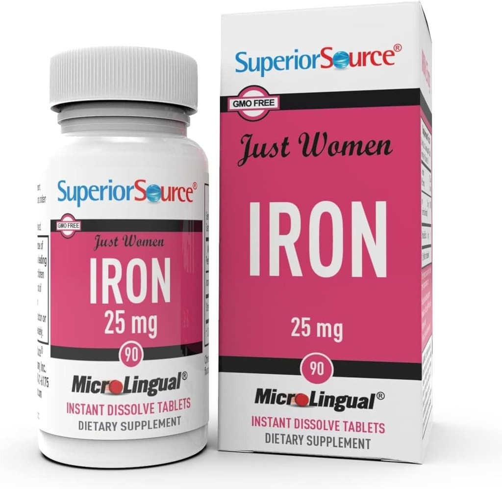 Superior Source Just Women Iron 25 mg - Συμπλήρωμα Ferrous Fumarate για γυναίκες - Συμπλήρωμα σιδήρου Υποστηρίζει τη συνολική υγεία - Βοηθήματα Φόρμουλα Κατά της Γαστρεντερικής Δυσφορίας - 90 στιγμιαία δισκία διάλυσης