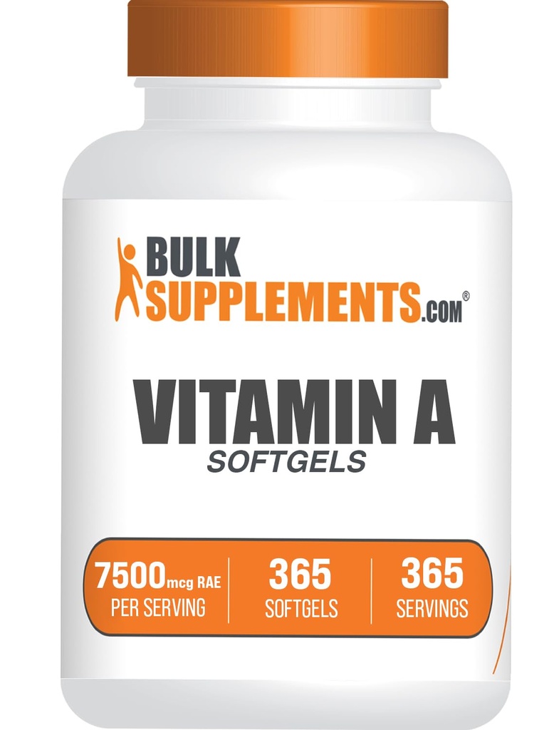 BulkSupplements.com Βιταμίνη A 25000 IU Softgels - Συμπλήρωμα βιταμίνης Α, ως Retinyl Palmitate, για υποστήριξη ματιών & ανοσοποιητικών - Χωρίς γλουτένη, 1 Softgel ανά υπηρεσία, 365 Count (Pack of 1)