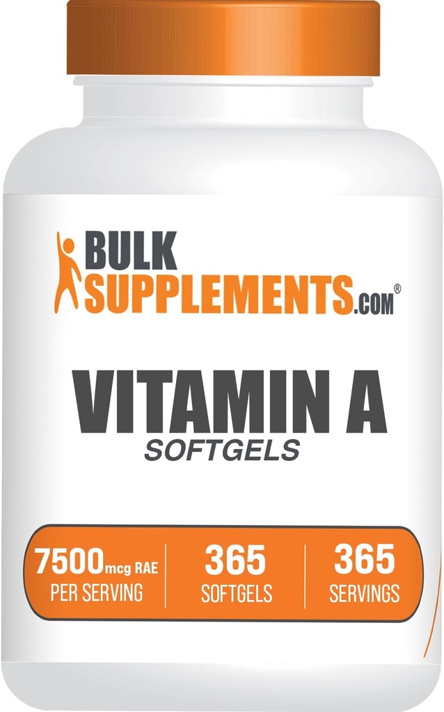 BulkSupplements.com Vitamin A 25000 IU Softgels - Vitamin A Supplement, As Retinyl Palmitate, Eye & Immune Support - Gluten Free, 1 Softgel per Service, 365 Count (Pack of 1)