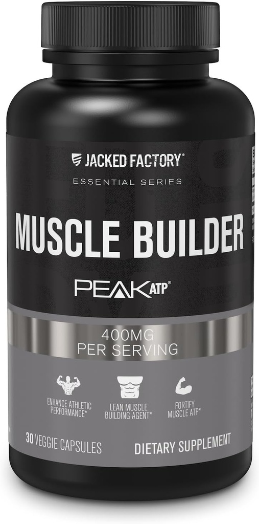 Jacked Factory Essentials Muscle Builder - Peak ATP ile Erkekler için ATP Kas Builders, Gelişmiş Athletic Performansı ve Güç Arttırmak - 30 Capsules