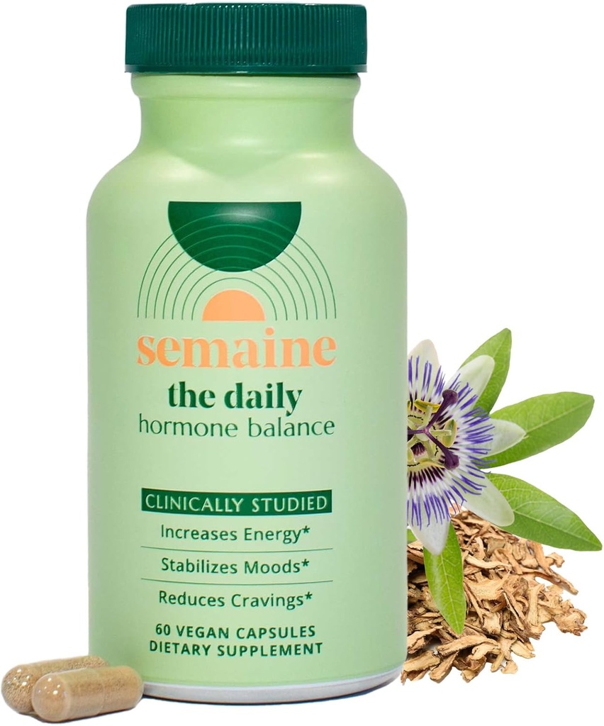 Semaine Daily Hormon Dengesi – Clearer Skin, Geliştirilmiş Moods, Deeper Sleep & Happier Hormonlar. Hormon-Free, Vegan Capsule, Multi-Symptom Desteği (60 ct)