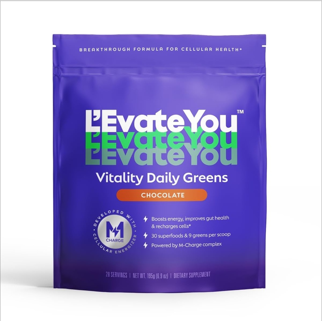 L'Evate You Vitality Daily Greens Toz (28 hizmet) 30 Superfoods, 9 Greens - bir Hücre Enerji Boost için, Tüm Gün Enerji için M-Charge Kompleksi (Chocolate)